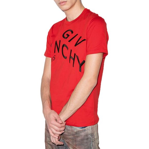 Givenchy Designer Men's Red- Black Embroidered Logo T-Shirt – Size L & XL - Picture 3 of 9